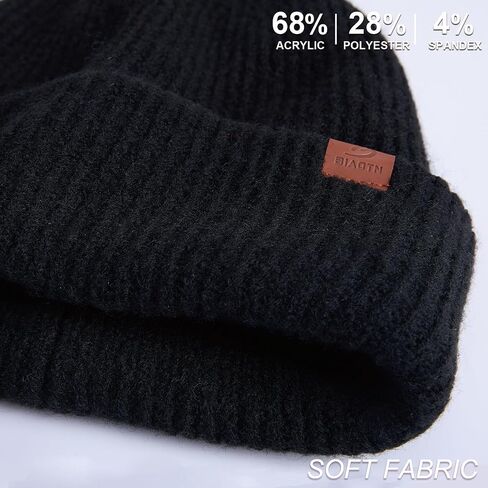 Slouchy and Cuffed Beanie for Women Men, Double Layer Soft Warm Winter Knit Hat Skull Cap in Kuwait