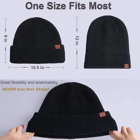 Slouchy and Cuffed Beanie for Women Men, Double Layer Soft Warm Winter Knit Hat Skull Cap in Kuwait