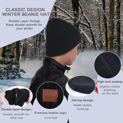 Slouchy and Cuffed Beanie for Women Men, Double Layer Soft Warm Winter Knit Hat Skull Cap in Kuwait