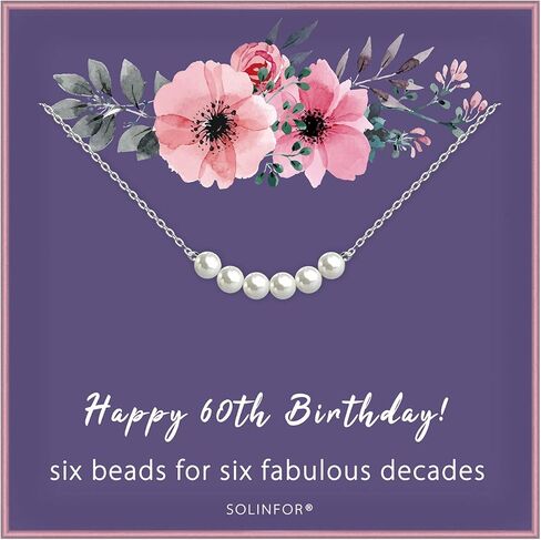 60th Birthday Gifts for Women - Sterling Silver Necklace Six Pearls for Her 6 Decades - 60 Years Old Jewelry Gift Idea in Kuwait
