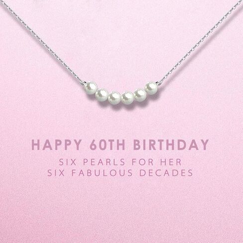 60th Birthday Gifts for Women - Sterling Silver Necklace Six Pearls for Her 6 Decades - 60 Years Old Jewelry Gift Idea in Kuwait