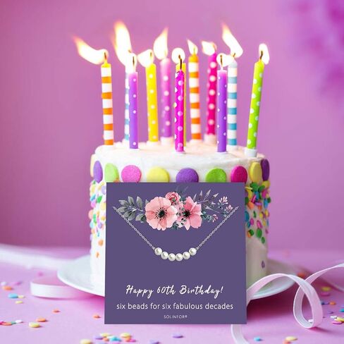 60th Birthday Gifts for Women - Sterling Silver Necklace Six Pearls for Her 6 Decades - 60 Years Old Jewelry Gift Idea in Kuwait