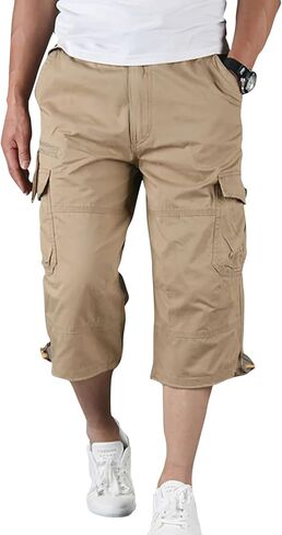 شورت كابري كارجو للرجال، شورت عسكري تكتيكي للمشي لمسافات طويلة، مقاس مريح تحت الركبة، 3/4 شورت كارجو مع جيوب متعددة in Kuwait