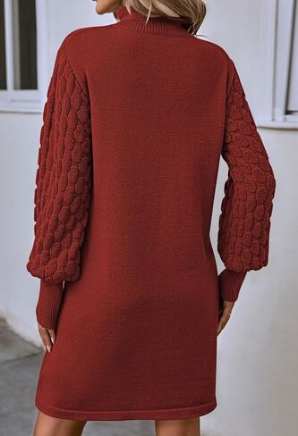 Sovoyontee Women's 2023 Fall Long Sleeve Mock Neck Sweater Dress Casual Loose Ribbed Knit Mini Short Pullover Dresses in Kuwait