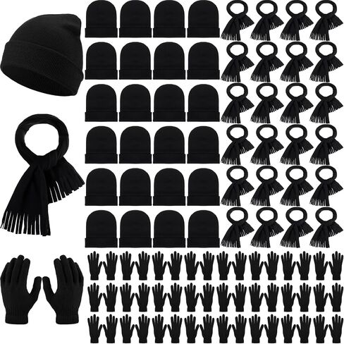 72 Pcs Winter Beanies Gloves Scarves Bulk Unisex Knitted Winter Hats and Gloves Fleece Neck Scarves Set for Men Women in Saudi Arabia