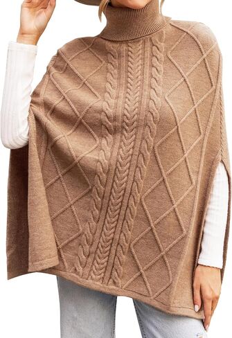 CUPSHE Women Poncho Cable Knit Turtleneck Ribbed Trim Half Sleeves Sweater in Saudi Arabia
