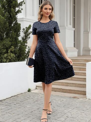 فستان نسائي أنيق عتيق من القطن كاجوال بطبعة زهور وحفلات العمل على شكل حرف A مع جيوب 162 in Kuwait