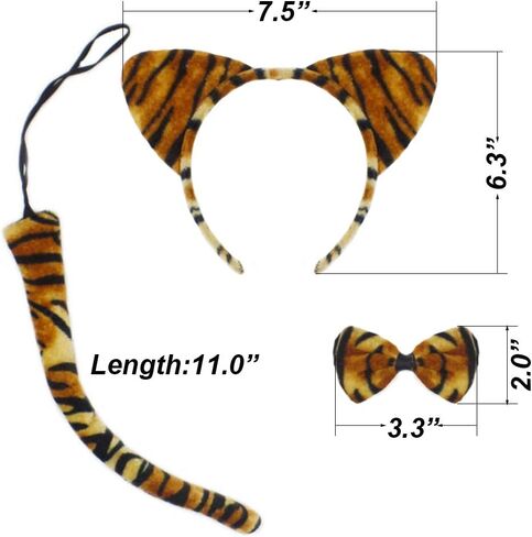 CBLUO Halloween Cat Ears Headband Kitty Bow Tie Tail Women Cat Hair Hoops Kitten Hair Bands Headpiece Hairband Christmas Birthday Party Decoration Cosplay Costume Handmade Hair Accessories Tiger in Kuwait