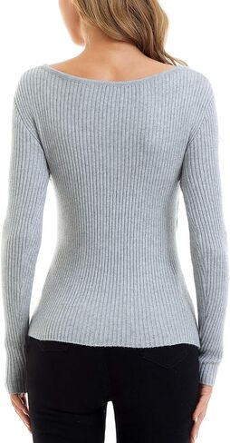 QUALFORT Women's Sexy V-Neck Sweater Knit Wrap Slim Fit Pullover Top in Kuwait