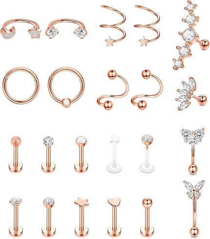 Drperfect 16G Cartilage Earring Stud Hoop for Women Men Stainless Steel Forward Helix Piercing Jewelry Lip Ring Rook Daith Conch Tragus Earring Set in Saudi Arabia