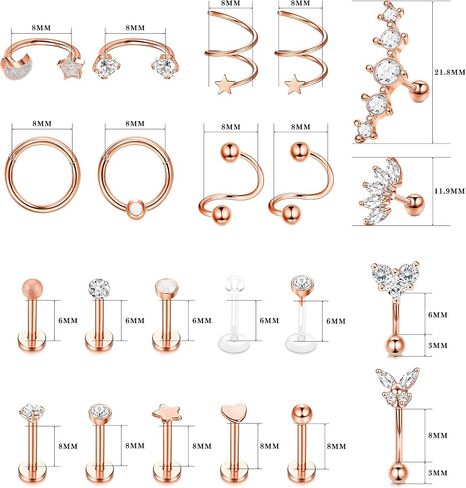 Drperfect 16G Cartilage Earring Stud Hoop for Women Men Stainless Steel Forward Helix Piercing Jewelry Lip Ring Rook Daith Conch Tragus Earring Set in Saudi Arabia
