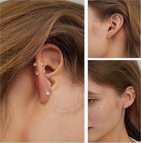 Drperfect 16G Cartilage Earring Stud Hoop for Women Men Stainless Steel Forward Helix Piercing Jewelry Lip Ring Rook Daith Conch Tragus Earring Set in Saudi Arabia