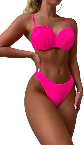 MakeMeChic Women's 2 Piece Bathing Suits Solid High Cut Bikini Set Underwire Swimsuits in Saudi Arabia