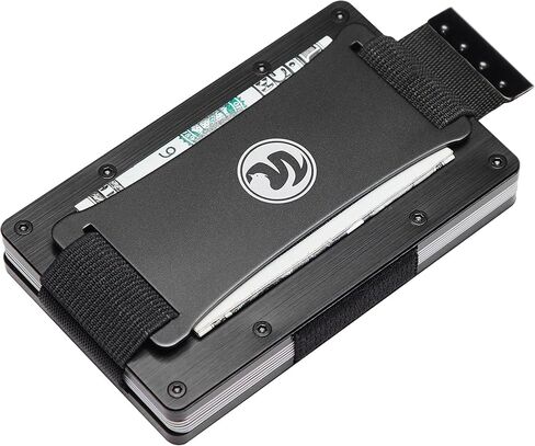 Minimalist Wallet for Men | RFID Blocking Aluminum Metal Wallet with Cash Strap | Front Pocket EDC Wallet | Carbon Fiber Card Holder Money Case | Slim Tactical Pull Wallet in Kuwait