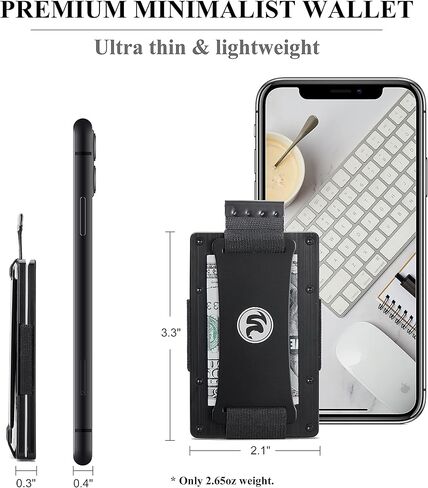 Minimalist Wallet for Men | RFID Blocking Aluminum Metal Wallet with Cash Strap | Front Pocket EDC Wallet | Carbon Fiber Card Holder Money Case | Slim Tactical Pull Wallet in Kuwait
