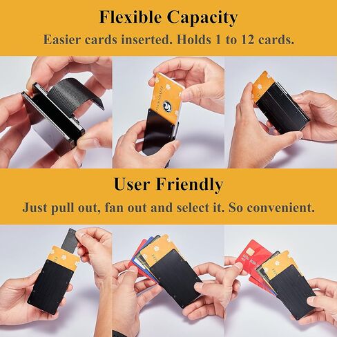 Minimalist Wallet for Men | RFID Blocking Aluminum Metal Wallet with Cash Strap | Front Pocket EDC Wallet | Carbon Fiber Card Holder Money Case | Slim Tactical Pull Wallet in Kuwait