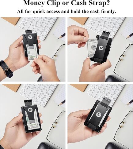 Minimalist Wallet for Men | RFID Blocking Aluminum Metal Wallet with Cash Strap | Front Pocket EDC Wallet | Carbon Fiber Card Holder Money Case | Slim Tactical Pull Wallet in Kuwait