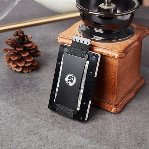 Minimalist Wallet for Men | RFID Blocking Aluminum Metal Wallet with Cash Strap | Front Pocket EDC Wallet | Carbon Fiber Card Holder Money Case | Slim Tactical Pull Wallet in Kuwait