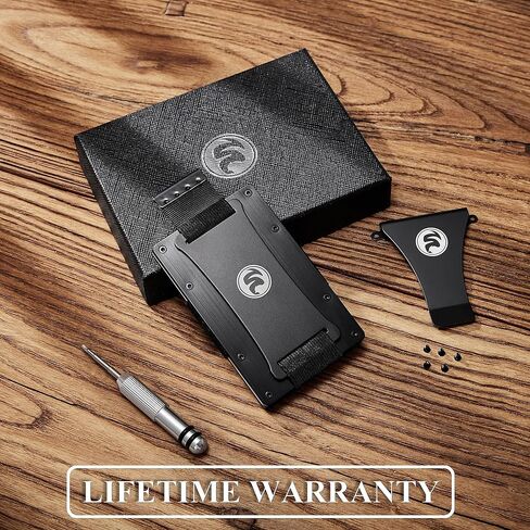 Minimalist Wallet for Men | RFID Blocking Aluminum Metal Wallet with Cash Strap | Front Pocket EDC Wallet | Carbon Fiber Card Holder Money Case | Slim Tactical Pull Wallet in Kuwait