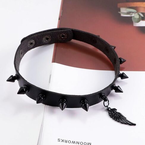 MILAKOO Punk Black Choker Gothic Spiked Rivets for Women Men with Charm Pendant Leather Necklace in Kuwait