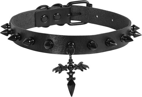 MILAKOO Punk Black Choker Gothic Spiked Rivets for Women Men with Charm Pendant Leather Necklace in Kuwait