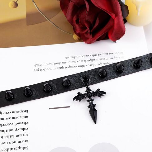 MILAKOO Punk Black Choker Gothic Spiked Rivets for Women Men with Charm Pendant Leather Necklace in Kuwait