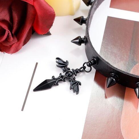 MILAKOO Punk Black Choker Gothic Spiked Rivets for Women Men with Charm Pendant Leather Necklace in Kuwait