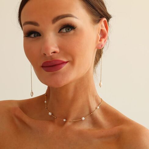 foyjoey Dainty Pearl Choker Necklace Adjustable Handmade Gold Pearl Beaded Chain Necklace for Women Bridesmaid Wedding Jewelry Gifts in Kuwait