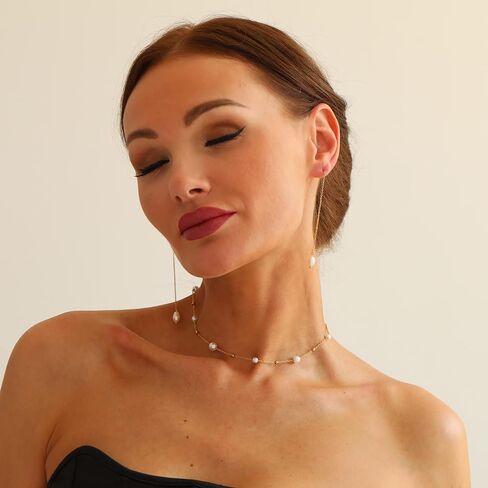 foyjoey Dainty Pearl Choker Necklace Adjustable Handmade Gold Pearl Beaded Chain Necklace for Women Bridesmaid Wedding Jewelry Gifts in Kuwait