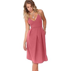 Eliacher Women's Deep V Neck Adjustable Spaghetti Straps Summer Dress Sleeveless Sexy Backless Party Dresses with Pockets