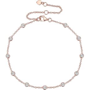 Tirafina Diamond Bezel Bracelet, Adjustable Cable Chain, 11 Round Bezel Diamonds, 6.5’’/7.5’’/8.5’’ Chain Length, 14K Rose Gold-plated Sterling Silver/14K Gold-plated Sterling Silver/Sterling Silver in Saudi Arabia