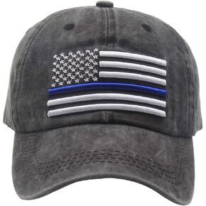 OASCUVER Men's USA American Flag Baseball Cap, Washed Distressed Cotton Adjustable Thin Blue Line Hat