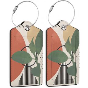 SKYDAWNY 2 Pack Luggage Tag for Suitcases,Pink Blue Dragonfly Leaves PU Leather Baggage Tags Privacy Cover ID Label Card with Stainless Steel Loop Luggages Bag for Women Men Travel