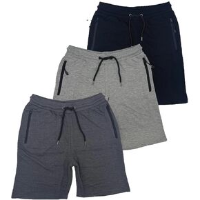 BROOKLYN VERTICAL Mens 3 Pack Fleece Cotton Active Jogger Shorts with Zipper Pockets and Drawstring | Size S-2XL