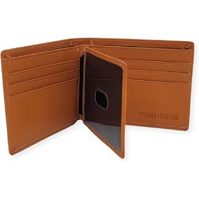 ag wallets Mens Vegan Leather Bifold Wallet, RFID Protection, Faux Leather Credit Card Holder (Center Flap Black)