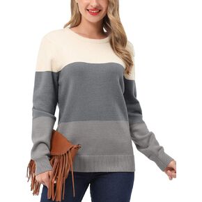 LAISHEN Womens Fall Fashion 2023 Long Sleeve Sweaters Casual Loose Color Block Crew Neck Knit Pullover Tops