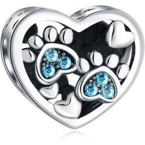 CRISNATA Puppy Dog Paw Print Charms with Brithstone Crystal, 925 Sterling Silver Pawprint Heart Bead, fits European Animal Bracelet Necklace, Gifts for Mom/Child/Best Friend/Pet Lover in Kuwait