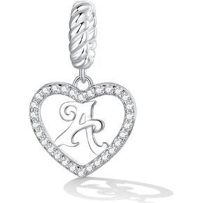 BABAMIA 925 Sterling Silver Heart Letter Bead Charms Fits Bracelets and Necklaces | Initial Pendant Charms Paved with Cubic Zirconia | Letter A-Z Jewelry Gift for Women Girls
