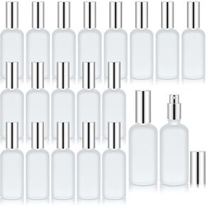 20 Pieces Frosted Glass Spray Bottles 3.4 oz Empty Perfume Atomizer Refillable Spray Mister Reusable Small Clear Fine Mist Sprayer Pump for Travel Body (Gold)