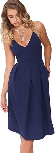 Eliacher Women's Deep V Neck Adjustable Spaghetti Straps Summer Dress Sleeveless Sexy Backless Party Dresses with Pockets in Kuwait