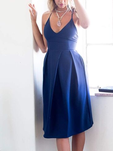 Eliacher Women's Deep V Neck Adjustable Spaghetti Straps Summer Dress Sleeveless Sexy Backless Party Dresses with Pockets in Kuwait