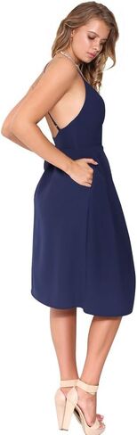 Eliacher Women's Deep V Neck Adjustable Spaghetti Straps Summer Dress Sleeveless Sexy Backless Party Dresses with Pockets in Kuwait