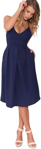 Eliacher Women's Deep V Neck Adjustable Spaghetti Straps Summer Dress Sleeveless Sexy Backless Party Dresses with Pockets in Kuwait