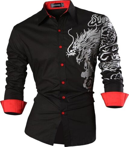 Sportrendy Men's Slim Fit Long Sleeves Casual Button Down Dress Shirts JZS041 in Saudi Arabia