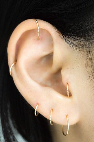 ONDAISY 10K الذهب الصلب المفتوح الزنمة الغضروف دافئ Daith الحلزون الداخلي الخارجي محارة مستديرة كبيرة صغيرة صغيرة رقيقة وجه صغير الأنف الحاجز هوب حلقة ثقب الأذن للنساء الفتيات الرجال in Kuwait