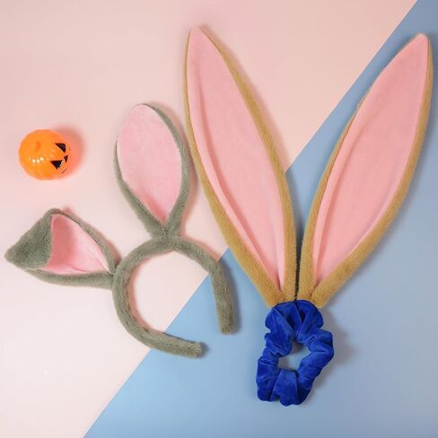 مجموعة عصابة رأس على شكل أذن أرنب، مجموعة عصابة رأس من القطيفة على شكل أذن أرنب ومجموعة عصابة رأس زي أرنب للنساء والفتيات، إكسسوارات زي أرنب لحفلات الهالوين التنكرية in Kuwait