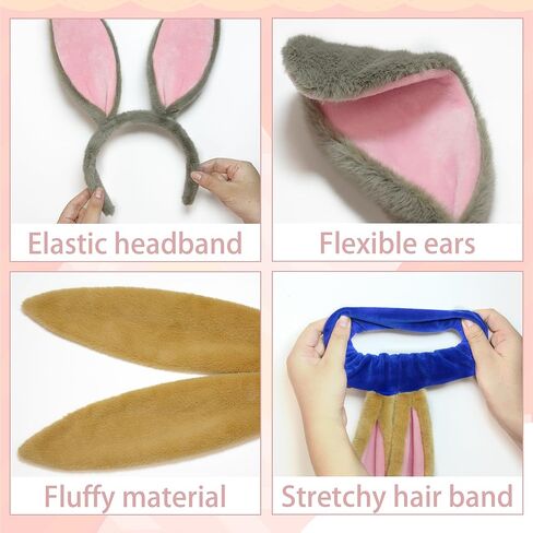 مجموعة عصابة رأس على شكل أذن أرنب، مجموعة عصابة رأس من القطيفة على شكل أذن أرنب ومجموعة عصابة رأس زي أرنب للنساء والفتيات، إكسسوارات زي أرنب لحفلات الهالوين التنكرية in Kuwait