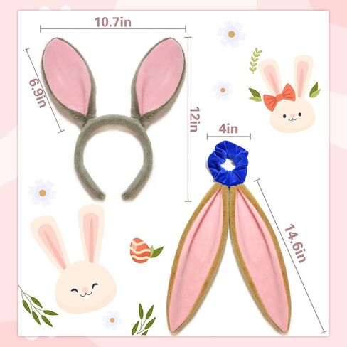 مجموعة عصابة رأس على شكل أذن أرنب، مجموعة عصابة رأس من القطيفة على شكل أذن أرنب ومجموعة عصابة رأس زي أرنب للنساء والفتيات، إكسسوارات زي أرنب لحفلات الهالوين التنكرية in Kuwait