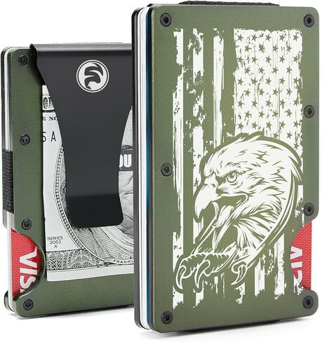 محافظ صغيرة للرجال من كوكولا - مشبك نقود للجيب الأمامي - حامل بطاقة ائتمان من الألومنيوم - محفظة معدنية رفيعة تحجب RFID للسفر والأعمال الفنية - خشب عتيق مصنوع من الخشب الأمريكي in Kuwait