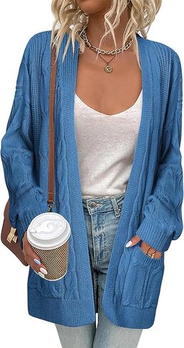 Zeagoo Women's Oversized Cardigan Cable Knit V Neck Sweater Fall Winter Open Front Long Sleeve Cardigans with Pockets in Saudi Arabia
